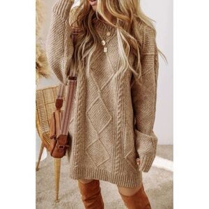 BRAND NEW WITH TAGS Camel Oversized Cable Knit Sweater Cozy Knit Winter Dress
